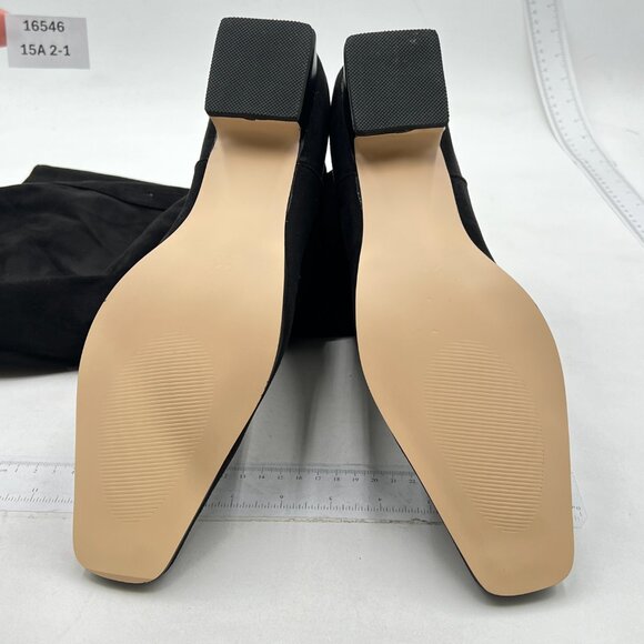 Knee High Boots for Women Square Toe Chunky Heels Suede Low Heel  Black - Picture 6 of 6